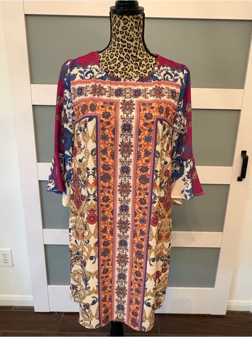Umgee Multicolor Paisley & Floral Panel Midi Dress with Magenta Accents